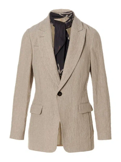 Brunello Cucinelli Crinkled Single-breasted Linen Blazer In Nude