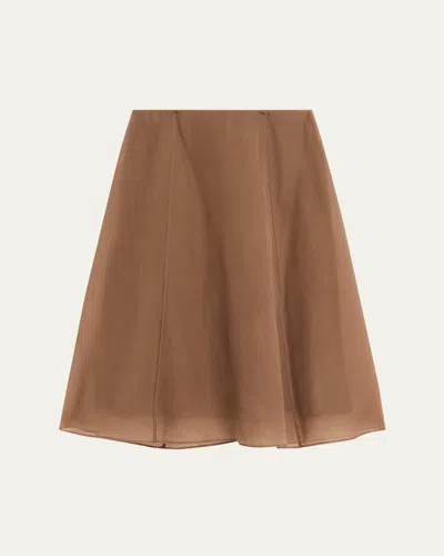 Brunello Cucinelli Crispy Chiffon Midi A-line Skirt In Brown