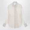 Brunello Cucinelli Crispy Shirt With Monile Detail In Neutral