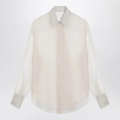 Brunello Cucinelli Crispy Shirt With Monile Detail In Neutral