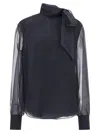 Brunello Cucinelli Crispy Silk Blouse Shirt And Blouse Gray In Blue