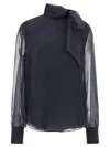 Brunello Cucinelli Crispy Silk Blouse Shirt And Blouse Gray In Blue