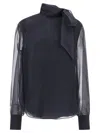 Brunello Cucinelli Crispy Silk Blouse Shirt And Blouse Gray In Blue