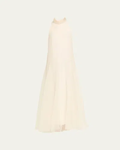 Brunello Cucinelli Crispy Silk Chiffon Drop-waist Sleeveless Maxi Dress In Neutral