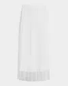 Brunello Cucinelli Crispy Silk Chiffon Pleated Midi Skirt In Bianco