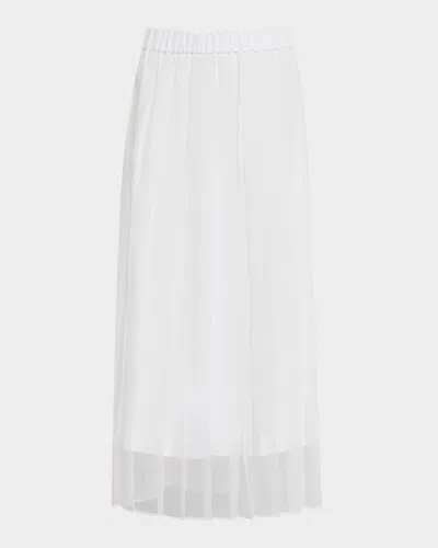 Brunello Cucinelli Crispy Silk Chiffon Pleated Midi Skirt In Bianco