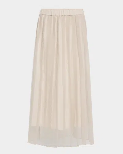 Brunello Cucinelli Crispy Silk Chiffon Pleated Midi Skirt In C9593 Quarzo