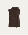 Brunello Cucinelli Crispy Silk Chiffon Tie Blouse In Brown