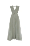 Brunello Cucinelli Crispy Silk Organza Belted Volume Dress In Olive