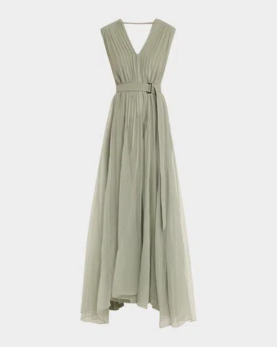BRUNELLO CUCINELLI CRISPY SILK ORGANZA BELTED VOLUME DRESS