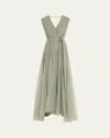 Brunello Cucinelli Crispy Silk Organza Belted Volume Dress In Matcha