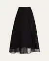 Brunello Cucinelli Crispy Silk Paneled Maxi Circle Skirt In C101 Black