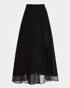 Brunello Cucinelli Crispy Silk Paneled Maxi Circle Skirt In C101 Black