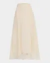 Brunello Cucinelli Crispy Silk Paneled Maxi Circle Skirt In C2869 Cream