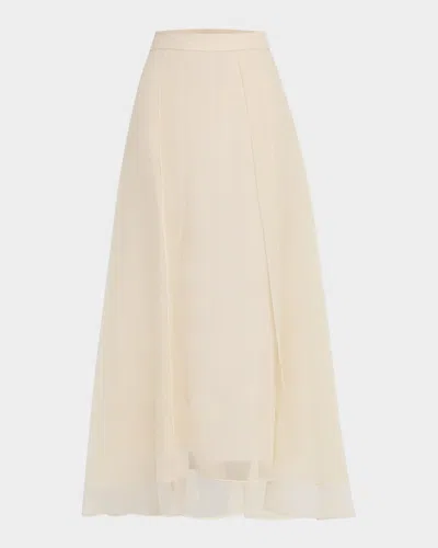 Brunello Cucinelli Crispy Silk Paneled Maxi Circle Skirt In C2869 Cream