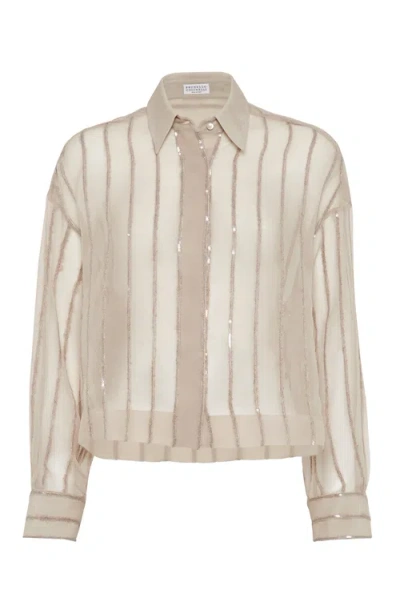 Brunello Cucinelli Crispy Silk Shirt In Sand