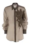 Brunello Cucinelli Brown Shirt With Semi-transparent Design And Embroidery On The Front In Silk Woman In Brown