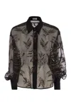 Brunello Cucinelli Women Crispy Silk Shirt With Glistening Flora Embroidery