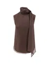 Brunello Cucinelli Women Crispy Silk Top With Lavalliere And Monili In Brown