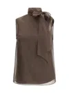 Brunello Cucinelli Women Crispy Silk Top With Lavalliere And Monili In Brown