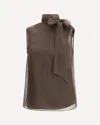 Brunello Cucinelli Women Crispy Silk Top With Lavalliere And Monili In Brown