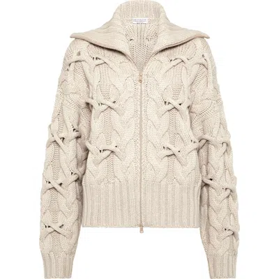 Brunello Cucinelli Crisscross Cable Cardigan In Neutral