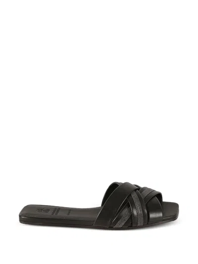 Brunello Cucinelli Criss-cross Leather Sandals In Black