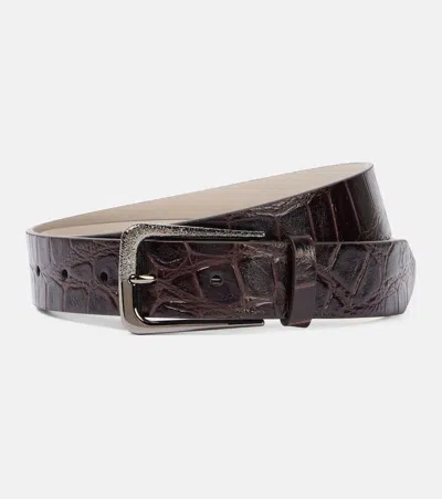 Brunello Cucinelli Croc-effect Leather Belt In Brown