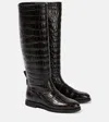 Brunello Cucinelli Croc-effect Leather Knee-high Boots In Brown