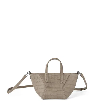 Brunello Cucinelli Croc-embossed Leather Duo Mini Bag In Gray