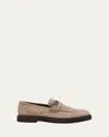 Brunello Cucinelli Croc-embossed Suede Monili Penny Loafers In Multi