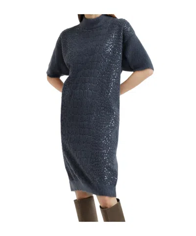 Brunello Cucinelli Croc-motif Sequin Dress In Black