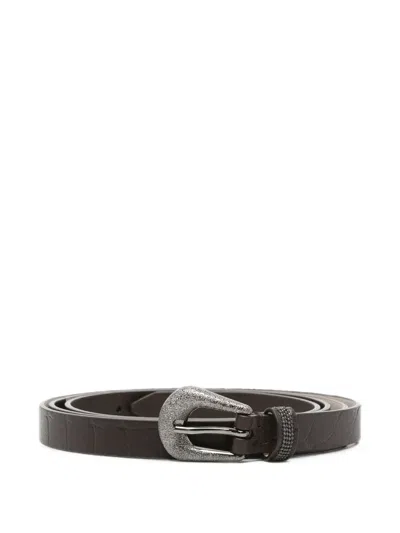 Brunello Cucinelli Croc-effect Monili-embellished Belt In Neutral