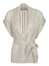 Brunello Cucinelli Dazzling Silk And Linen-blend Wrap Cardigan