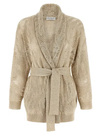 Brunello Cucinelli Crochet Cardigan Sweaters And Cardigans Beige In Neutral