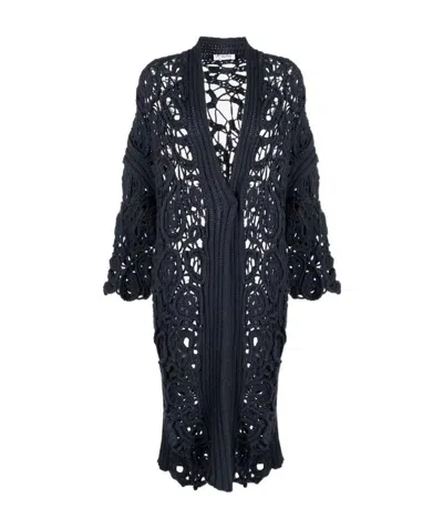 Brunello Cucinelli Crochet-design Long-sleeve Cardigan In Blue