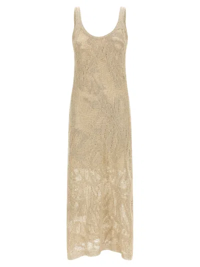 Brunello Cucinelli Knitted Linen And Cotton Long Dress In Brown