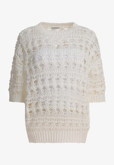 Brunello Cucinelli Crochet Knit Sweater In White