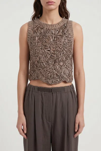 Brunello Cucinelli Crochet Knit Tank Top In Brown