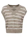 Brunello Cucinelli Sleeveless V-neck Knit Top Stripes In Nut