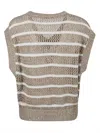 Brunello Cucinelli Sleeveless V-neck Knit Top Stripes In Nut