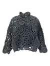 Brunello Cucinelli Crochet-lace High-neck Sweater In Gray