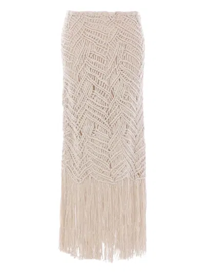 Brunello Cucinelli Crochet Midi Skirt In Neutrals