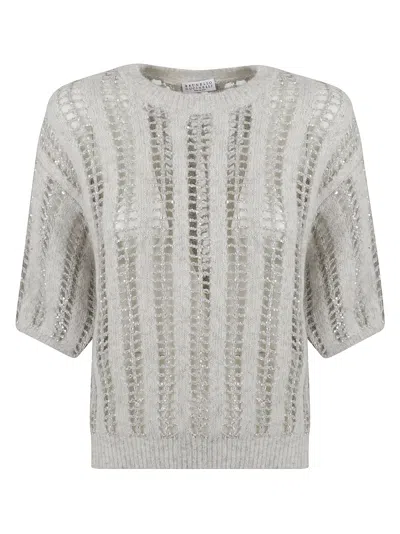 Brunello Cucinelli Crochet Sequined Jumper In Grey