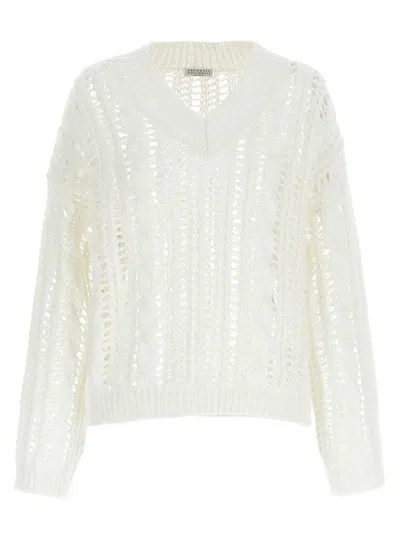 Brunello Cucinelli Crochet Jumper Jumpers And Cardigans In White