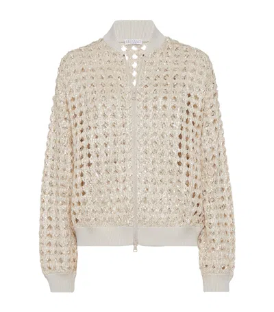 Brunello Cucinelli Crochet Zip-up Cardigan In White