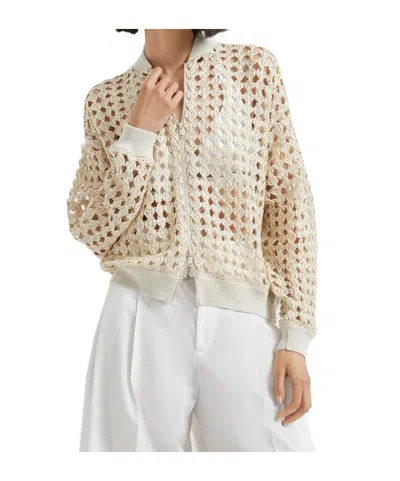 Brunello Cucinelli Crochet-knit Zip-up Jacket In White