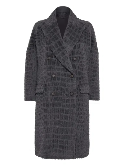 Brunello Cucinelli Crocodile-effect Coat In Gray