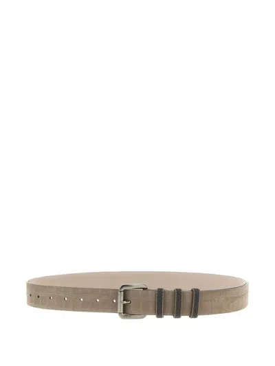BRUNELLO CUCINELLI CROCODILE-EFFECT METAL-BUCKLE BELT