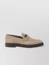 Brunello Cucinelli Crocodile Effect Round Toe Flat Sole Loafers In Neutral